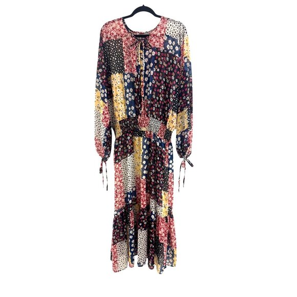 Floral Star Mixed Patchwork Print Sheer Chiffon Maxi Dress with Slip Size 14 - Picture 4 of 8